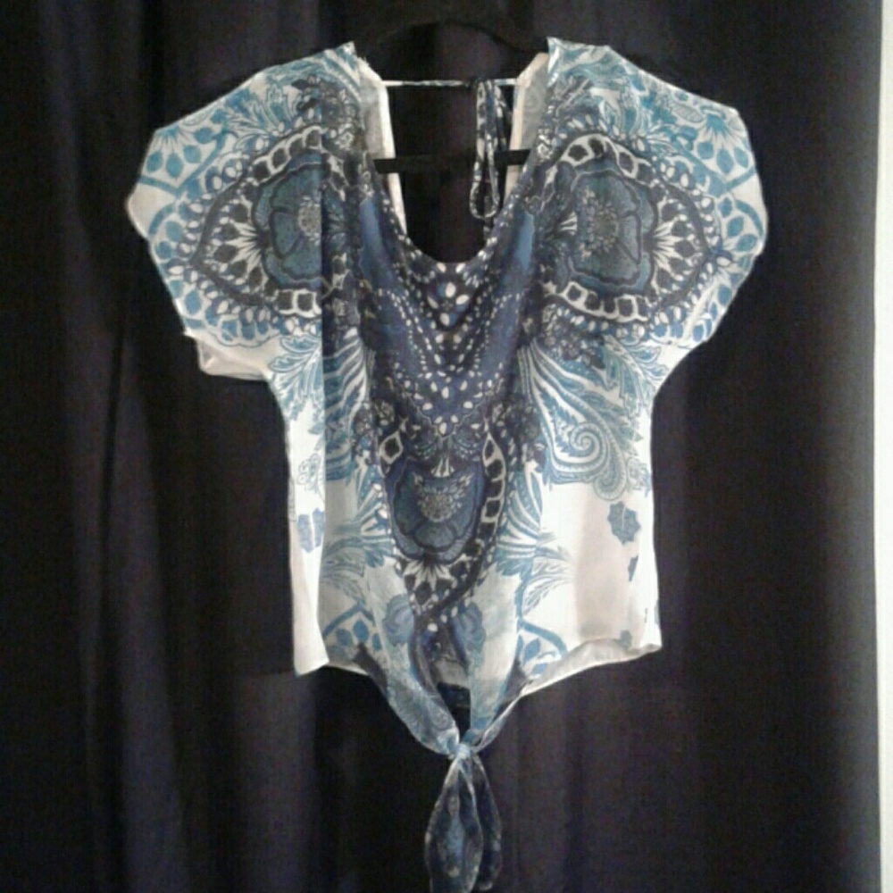 Sheer crop top/cold shoulder/ties front & back