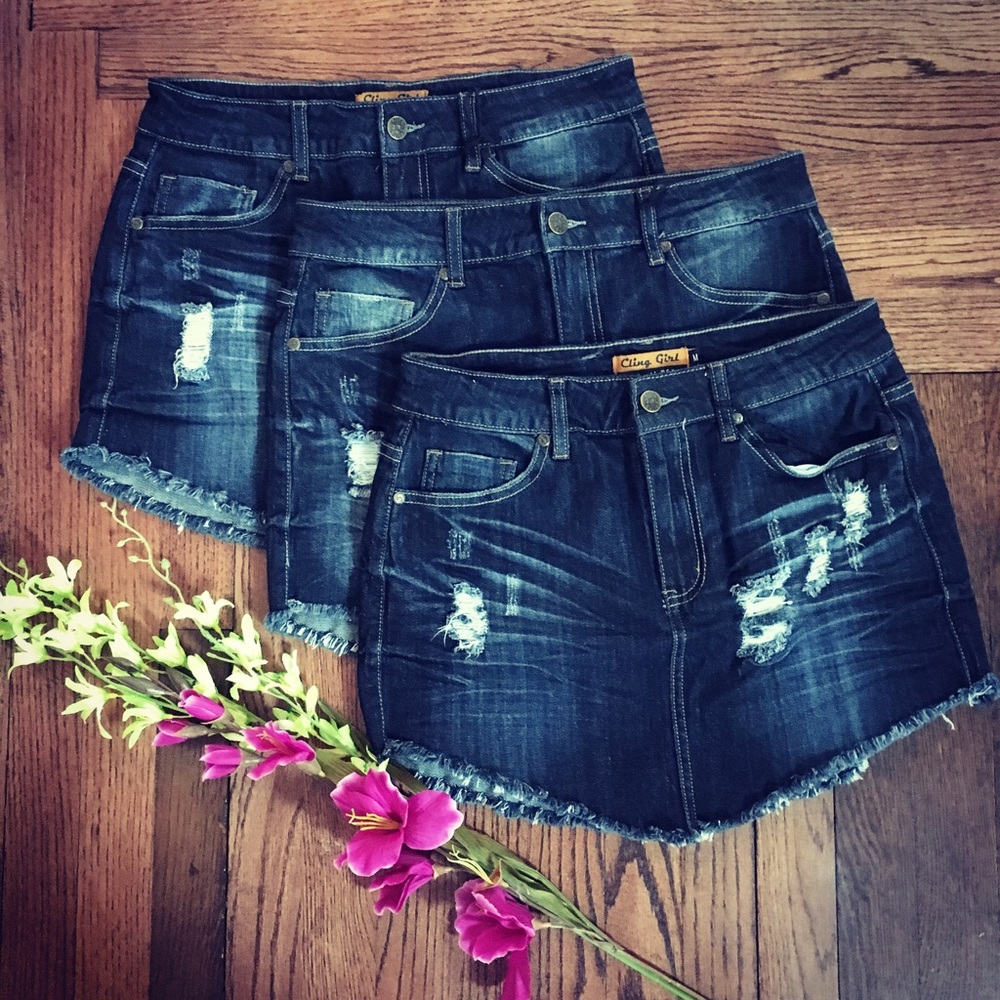 Dark Denim distressed mini skirt