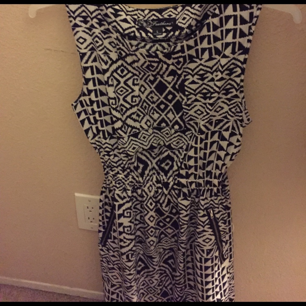This is an Aztec patterned black and white dress