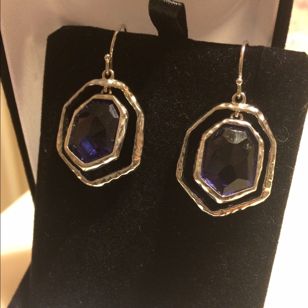 Sterling dangle bezel set amethyst earrings