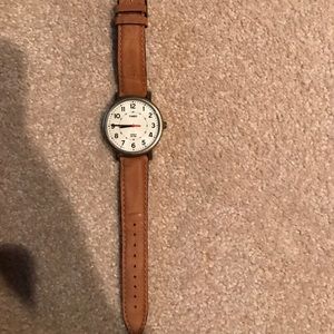Brown leather large face timex watch "weekender"