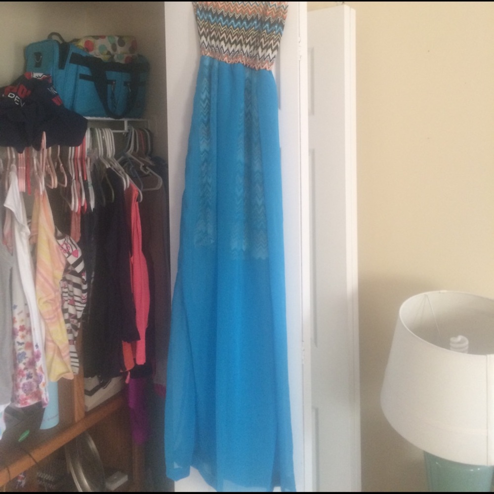 Long strapless blue dress for sale