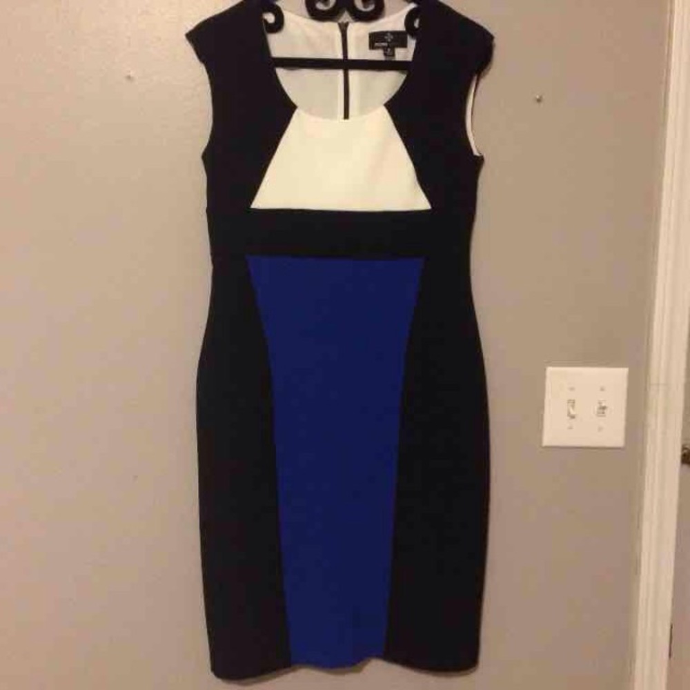 Size 6 Ronni Nicole black, blue, & white dress