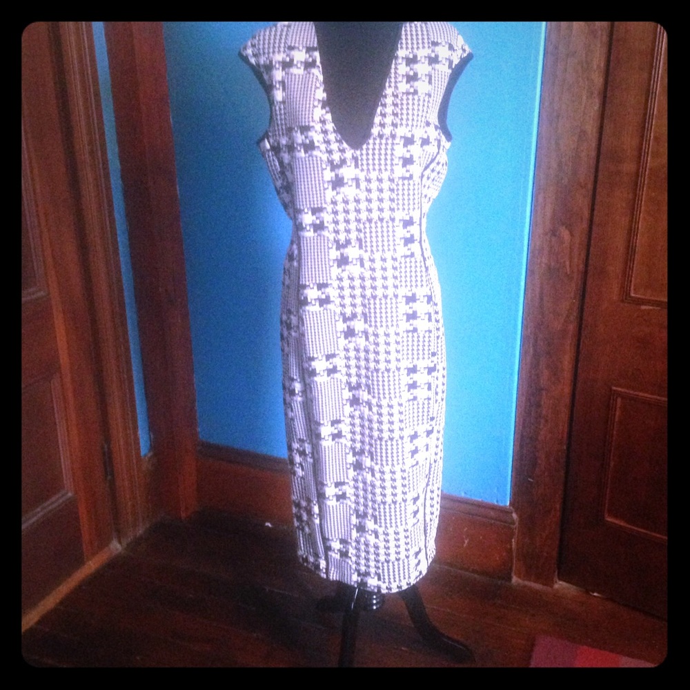 H&M black & white pencil dress M NWT