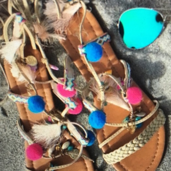 Shoes - Pom Pom w/ charms lace up sandals