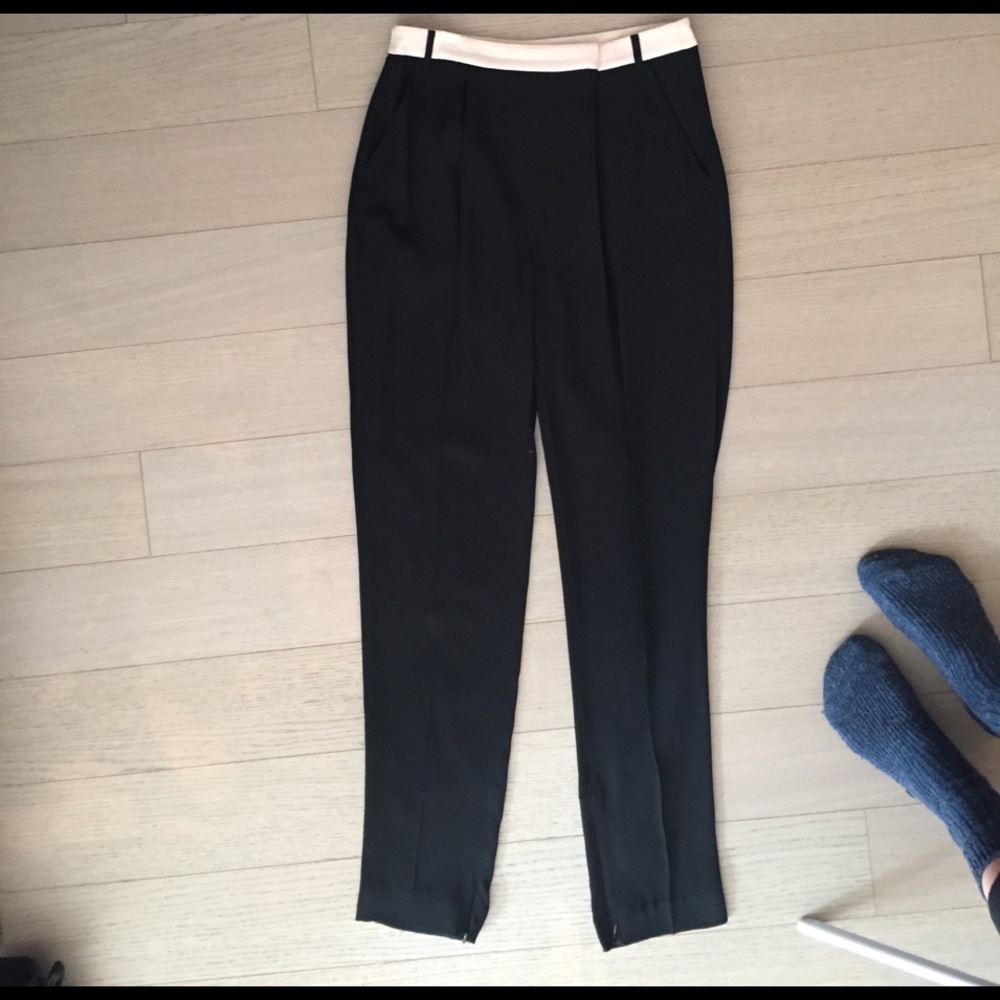TIBI silk trousers with light pink waistband