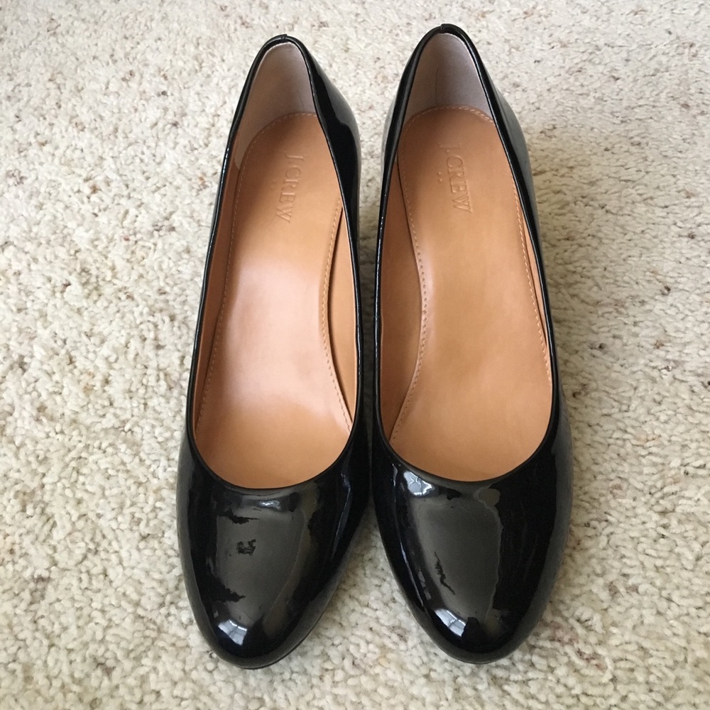 Great condition J. Crew patent wedges