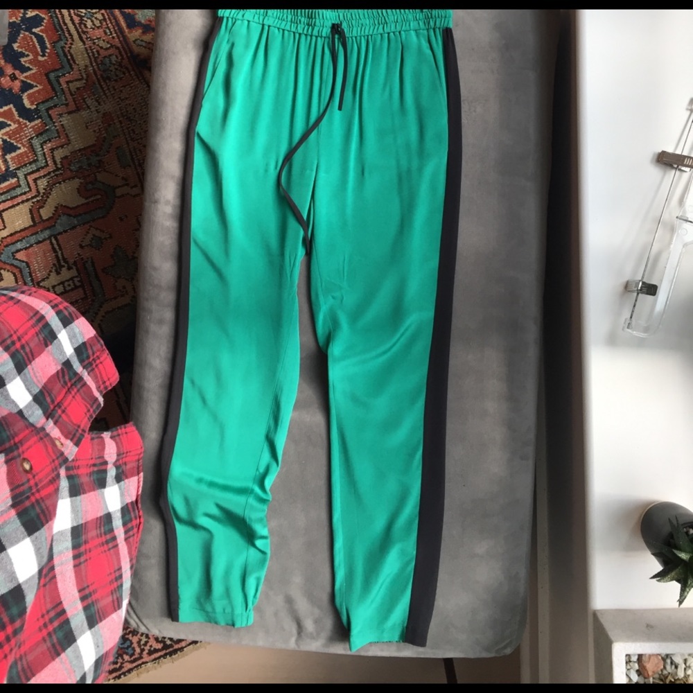 TIBI silk jogger pants, colorblocked