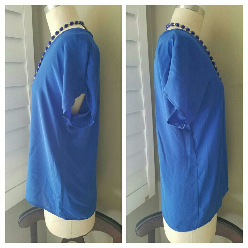 Basic Blue Shift Blouse - Picture 2 of 4