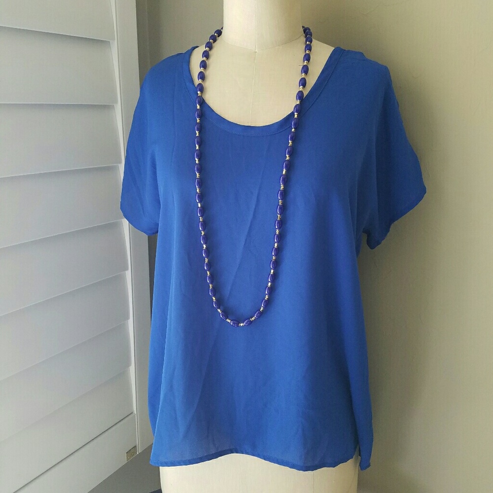 Basic Blue Shift Blouse - Picture 4 of 4