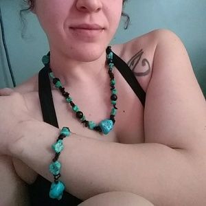 Turquoise-like beaded necklace + bracelet