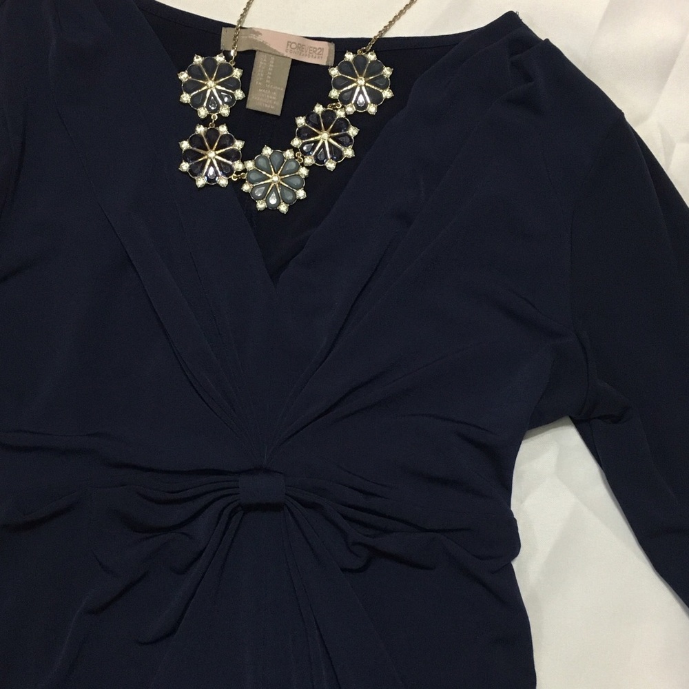 Navy Blue Knot Front Dress