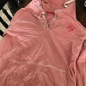 Lorna Jane pink and white striped hoodie