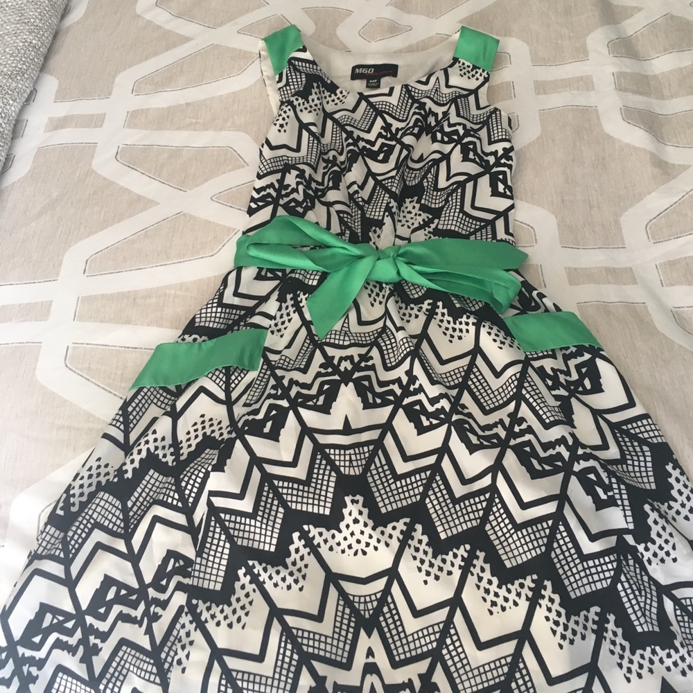 Miss Sixty Black and White Dress with Green Bow 10