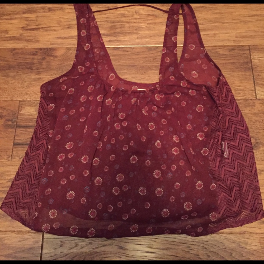 Sheer maroon tank top