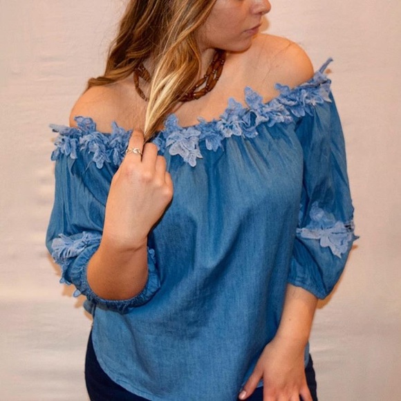 🔥Only 1 - Unique Denim off shoulder patch top - Picture 5 of 5