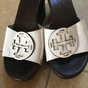 Tory Burch Patent Leather White Wedges