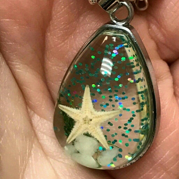 🐚🌟 HANDCRAFTED REAL STARFISH  SHELLS TIBETAN SILVER NECKLACE 18" CHAIN CHARMS - Picture 2 of 2