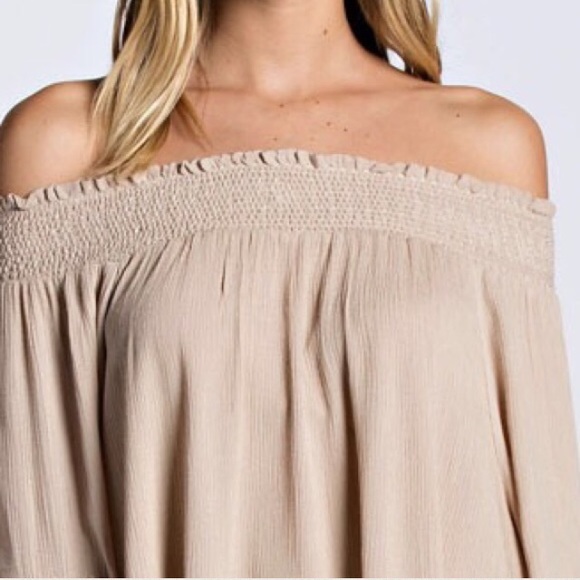 ➖Last One➖ Khaki Off Shoulder Embroidered Tunic - Picture 3 of 6