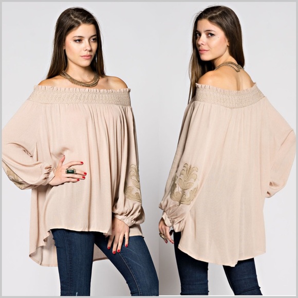 ➖Last One➖ Khaki Off Shoulder Embroidered Tunic - Picture 4 of 6