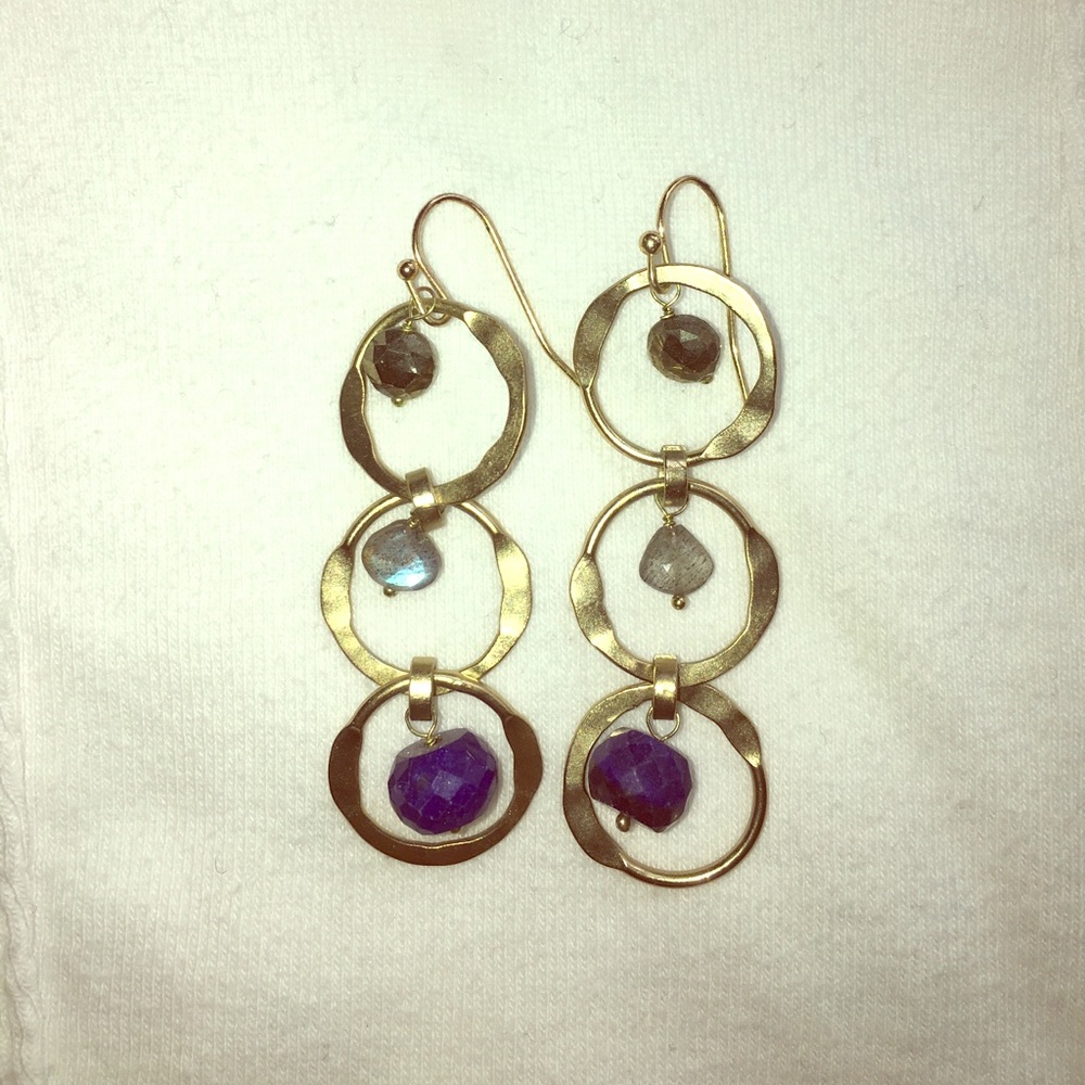 Anthropologie gold and blue drop earrings NWOT