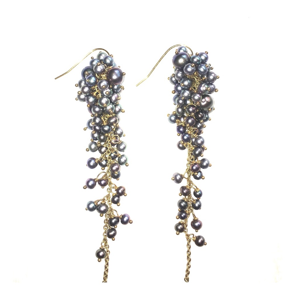 Freshwater pearl cluster-drop earrings