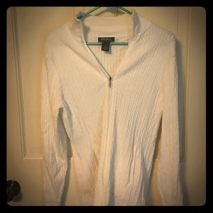 White cable knit zip up cardigan- Eddie Bauer L White cable knit zip up cardigan- Eddie Bauer L