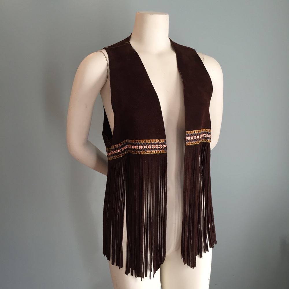 Vintage Boho Brown Suede Fringed Vest - Picture 1 of 3