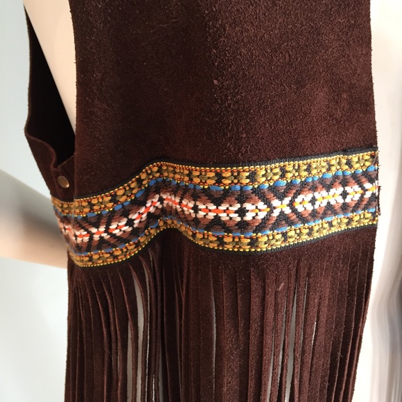 Vintage Boho Brown Suede Fringed Vest - Picture 2 of 3