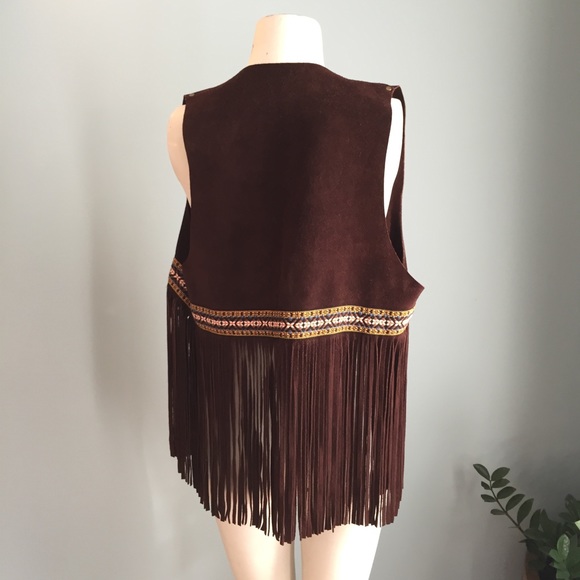 Vintage Boho Brown Suede Fringed Vest - Picture 3 of 3