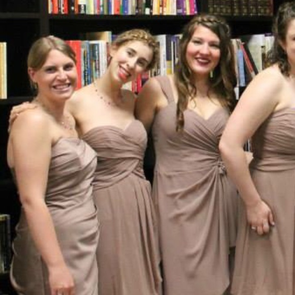 Davids Bridal Short Satin Latte Bridesmaid Dress