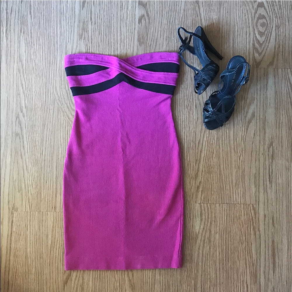 G by Guess Strapless Pink and Black Dress