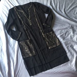 BCBG black long sleeve check dress with lace trim