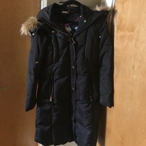 Eliza J Faux Fur Trim Hooded Long Down Coat