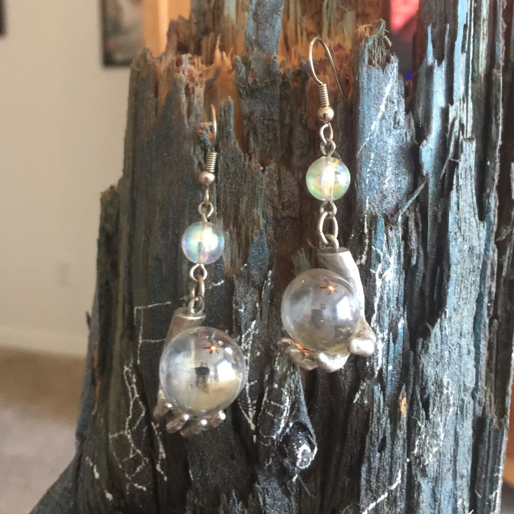 Vintage silver earrings. Very unique glass ball.