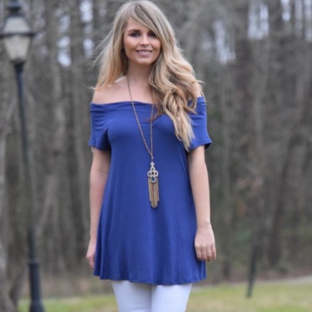 Blue off shoulder top - Picture 2 of 4