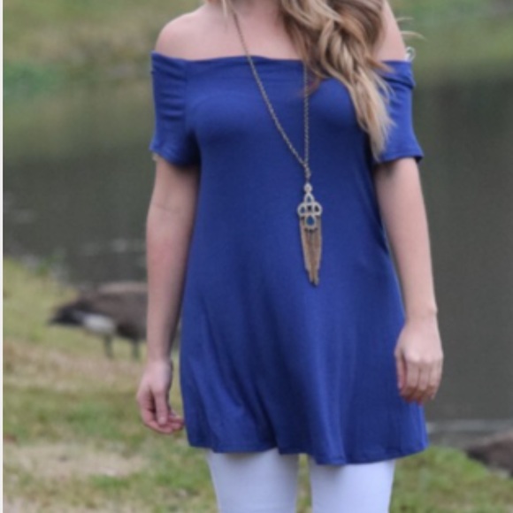 Blue off shoulder top - Picture 3 of 4