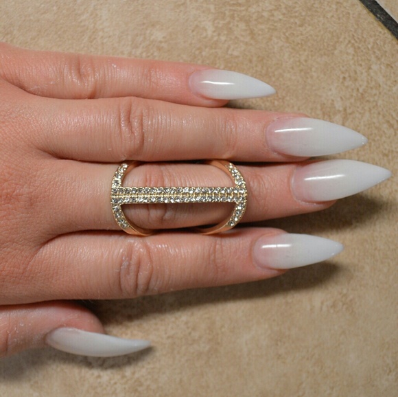 Brand New Gold Midi Knuckle Pave Bar Ring - Picture 2 of 4