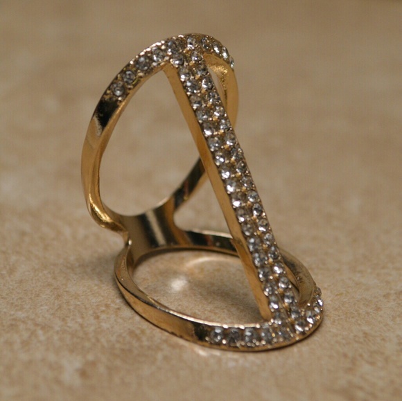Brand New Gold Midi Knuckle Pave Bar Ring - Picture 3 of 4