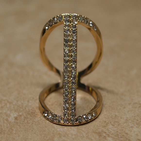 Brand New Gold Midi Knuckle Pave Bar Ring - Picture 4 of 4