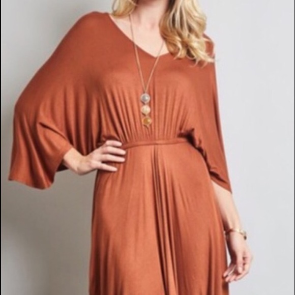 🌸CLEARANCE🌸Rust Draped Loose Sleeve Maxi Dress - Picture 3 of 4