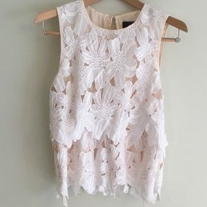 Anthropologie white lace and nude top