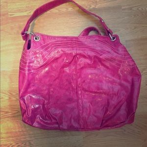 Pink faux leather shoulder bag