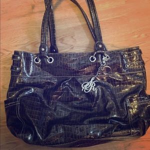 Faux alligator skin shoulder bag
