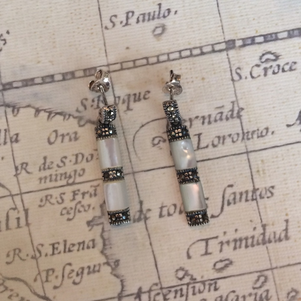 Sterling Silver Marcasite&Mother of Pearl Earrings
