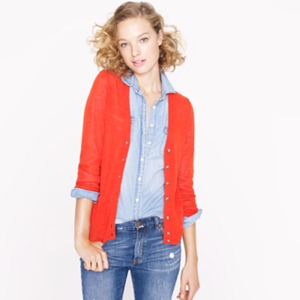 J.Crew Orange ‘Bling Button’ Cardigan Size Medium