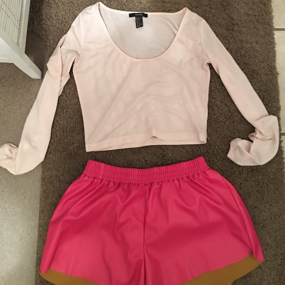 Pink Tobi pleather shorts with forever 21 crop