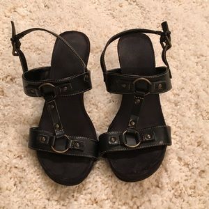 Black Wedge Sandals - 7 1/2 Wide