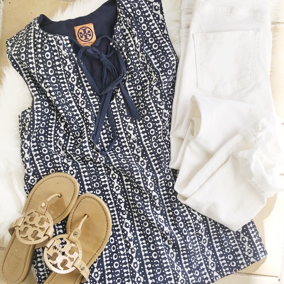Tory Burch Tops - Tory Burch Navy Silk Tie Front Tank
