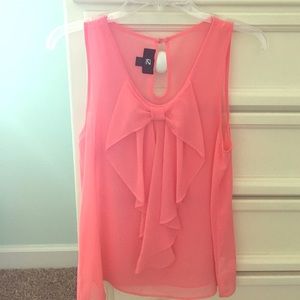 Salmon Pink Flowy Bow Blouse